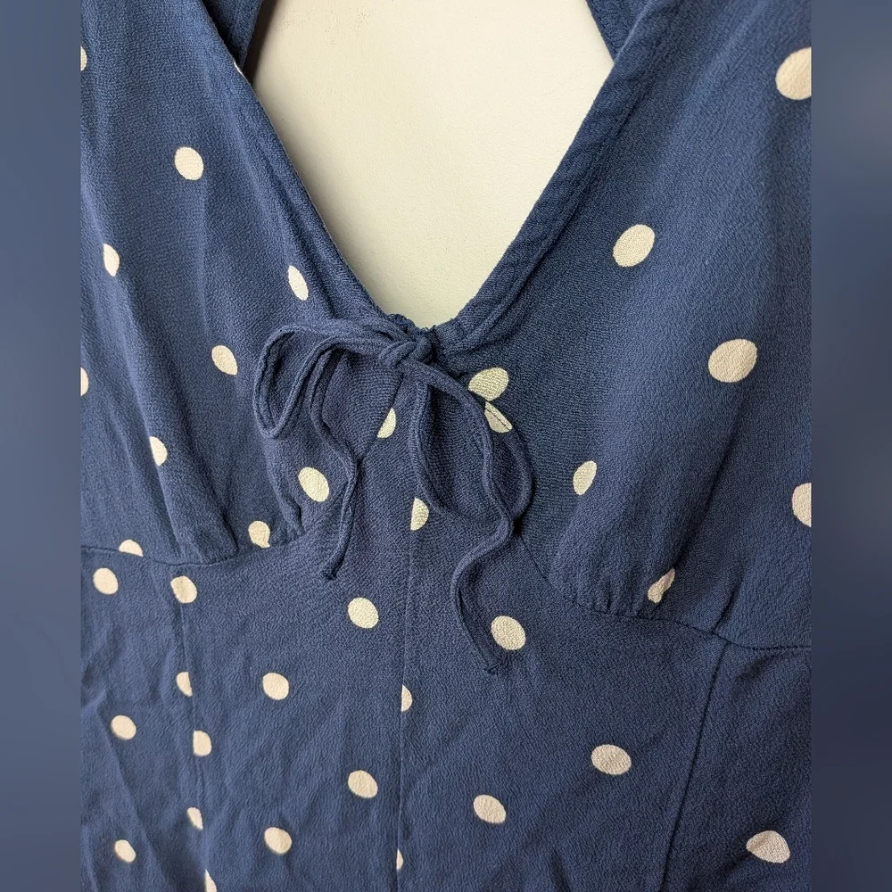 AMERICAN EAGLE Women Romper Shorts Long Flare Sleeves Polka Dot Size M Navy Blue - Picture 4 of 14